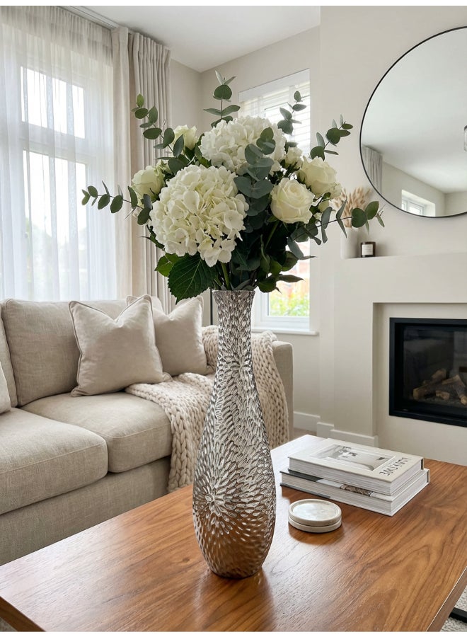 ايست من نون Ceramic Vase for Floral Decorative arrangement, Ht-46.4 cm | Silver Color | Flora Etch Design | Size -13.5x13.5x46.4 cm | Perfect for decorativing your living room, Ideal for decorating coffee table, dinning table, console table or any office or living space - Image 2